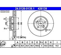 Disque de frein ATE 24.0126-0139.1 avant, ventilé, 1 pièce