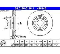 2x Disque de frein ventilé 24.0126-0146.1 ATE pour OPEL CORSA D