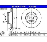 2x Disque de frein ventilé 24.0126-0165.1 ATE pour OPEL CHEVROLET