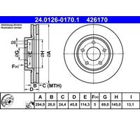 Disque de frein ATE 24.0126-0170.1 avant, ventilé, 1 pièce