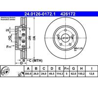 Disque de frein ATE 24.0126-0172.1 avant, ventilé, 1 pièce