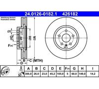 ATE Disque de frein 24.0126-0182.1 avant ventilé à haute teneur en carbone 1 pièce