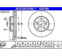 Disque de frein ATE 24.0126-0184.1 avant, ventilé, 1 pièce