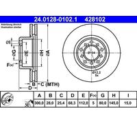 Disque de frein ATE 24.0128-0102.1 avant, ventilé, à haute teneur en carbone, 1 pièce