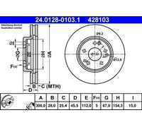 Disque de frein ATE 24.0128-0103.1 avant, ventilé, à haute teneur en carbone, 1 pièce
