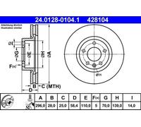 Disque de frein ATE 24.0128-0104.1 avant, ventilé, à haute teneur en carbone, 1 pièce