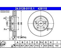 Disque de frein ATE 24.0128-0115.1 avant, ventilé, 1 pièce