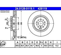 ATE Disque de frein 24.0128-0119.1, avant ventilé, 1 pièce