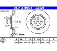ATE Disque de frein 24.0128-0120.1 ventilé avant pour FIAT Coupé