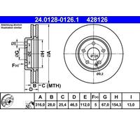 2x Disque de frein ventilé 24.0128-0126.1 ATE pour MERCEDES-BENZ CLK CLASSE C