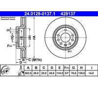 2x Disque de frein ventilé 24.0128-0137.1 ATE pour OPEL SAAB