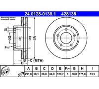 2x Disque de frein ventilé 24.0128-0138.1 ATE pour JAGUAR DAIMLER