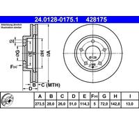 2x Disque de frein ventilé 24.0128-0175.1 ATE pour MAZDA MPV II XEDOS 9