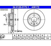2x Disque de frein ventilé 24.0128-0175.1 ATE pour MAZDA XEDOS 9 MPV II
