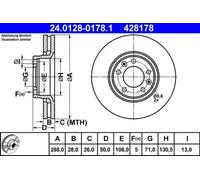 2 x ATE 24.0128-0178.1 Disque de frein pour CITROËN