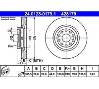 2x Disque de frein ventilé 24.0128-0179.1 ATE pour LANCIA THESIS