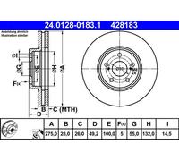 Disque de frein ATE 24.0128-0183.1 avant, ventilé, 1 pièce