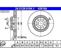 2x Disque de frein ventilé 24.0128-0184.1 ATE pour VOLVO S80 I V70 II S60 I