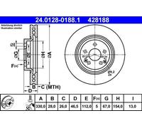 ATE Disque de frein 24.0128-0188.1 Avant ventilé haute teneur en carbone – 1 pièce