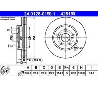 2x Disque de frein ventilé 24.0128-0190.1 ATE pour TOYOTA LEXUS