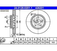 2 x ATE 24.0128-0201.1 Disque de frein pour OPEL,VAUXHALL