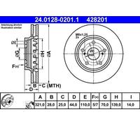 2x Disque de frein ventilé 24.0128-0201.1 ATE pour OPEL ASTRA H GTC ASTRA H