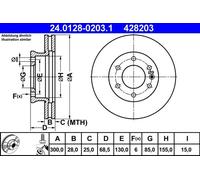 2x Disque de frein ventilé 24.0128-0203.1 ATE pour MERCEDES-BENZ VW