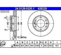 2x Disque de frein ventilé 24.0128-0220.1 ATE pour KIA