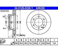 2x Disque de frein ventilé 24.0128-0226.1 ATE pour FORD MAZDA