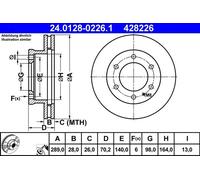 Disque de frein ATE 24.0128-0226.1 avant, ventilé, à haute teneur en carbone, 1 pièce