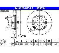 2x Disque de frein ventilé 24.0128-0234.1 ATE pour HYUNDAI KIA