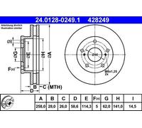 2x Disque de frein ventilé 24.0128-0249.1 ATE pour TOYOTA HILUX VII Pick-up