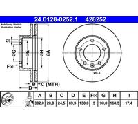 2x Disque de frein ventilé 24.0128-0252.1 ATE pour OPEL RENAULT NISSAN