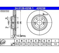2x Disque de frein ventilé 24.0128-0258.1 ATE pour KIA HYUNDAI