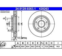 2x Disque de frein ventilé 24.0128-0263.1 ATE pour FIAT CHRYSLER