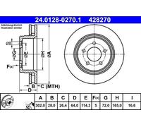 2x Disque de frein ventilé 24.0128-0270.1 ATE pour JEEP CHEROKEE