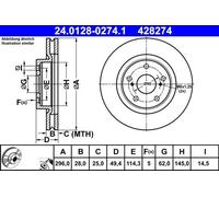 2x Disque de frein ventilé 24.0128-0274.1 ATE