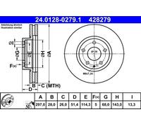 2x Disque de frein ventilé 24.0128-0279.1 ATE pour MAZDA 6 A trois volumes