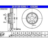 Disque de frein ATE 24.0128-0286.1 avant, ventilé, à haute teneur en carbone, 1 pièce