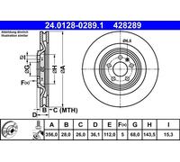 Disque de frein ATE 24.0128-0289.1 arrière, ventilé, à haute teneur en carbone, 1 pièce