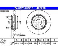 2x Disque de frein ventilé 24.0128-0290.1 ATE pour FIAT CHRYSLER