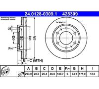 2x Disque de frein ventilé 24.0128-0309.1 ATE pour MITSUBISHI FIAT