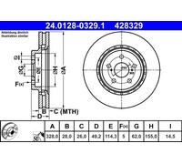 ATE Disques de frein 24.0128-0329.1 ventilés Lot de 2 pour LEXUS/TOYOTA (43512-48130)