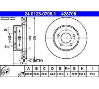 2x Disque de frein ventilé 24.0128-0708.1 ATE pour JEEP CHEROKEE