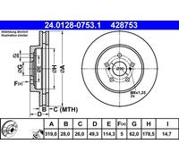 Disque de frein ATE 24.0128-0753.1 avant, ventilé, 1 pièce