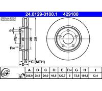 2x Disque de frein ventilé 24.0129-0100.1 ATE pour JAGUAR XK 8 Coupé XJ