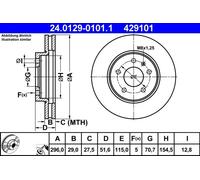 2x Disque de frein ventilé 24.0129-0101.1 ATE pour OPEL CHEVROLET