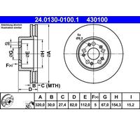 ATE Disque de frein 24.0130-0100.1 avant, ventilé, haute teneur en carbone, 1 pièce