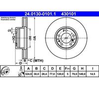 2x Disque de frein ventilé 24.0130-0101.1 ATE pour BMW 5 7 5 Touring 8
