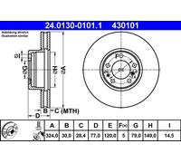 Disque de frein ATE 24.0130-0101.1 avant, ventilé, à haute teneur en carbone, 1 pièce
